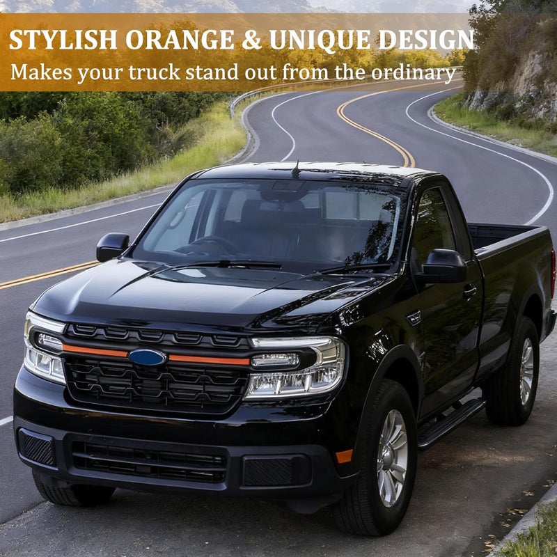 TOPINSTALL 22-24 Stylish Orange Front Middle Grille Insert Compatible with 2022-2024 Ford Maverick Accessories, Premium Silicone Bumper Grille Trim Insert Decorative Strips 2PCS (Not for 2025) - Image 3